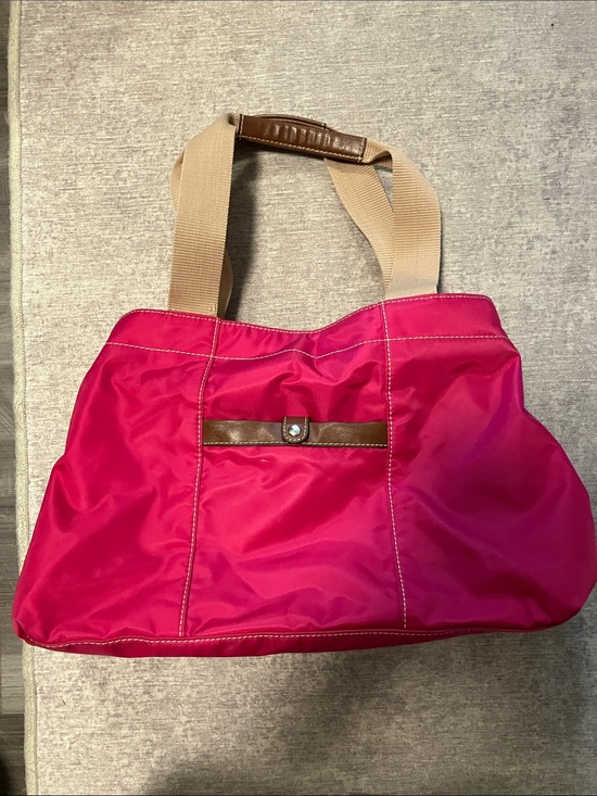 Nine West Handbags - Nine West Nylon Women's Hot Pink Tote Bag with Beige Straps shoulder bag